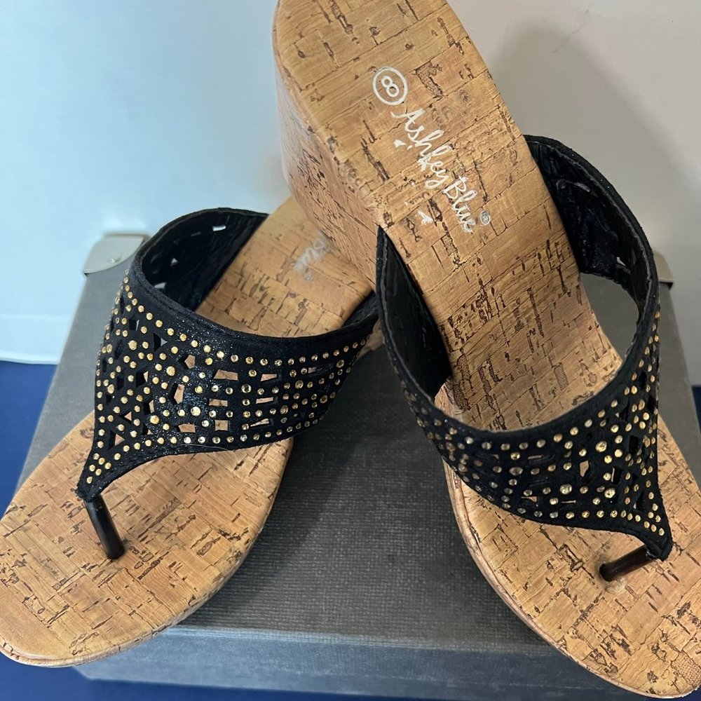 Ashley Blue Wedge Thong Sandals